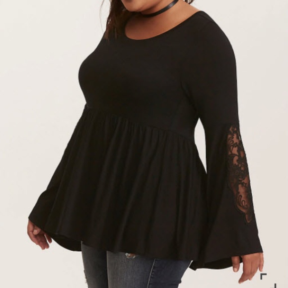 torrid Tops - Super Soft Black Lace Bell Sleeve Tee